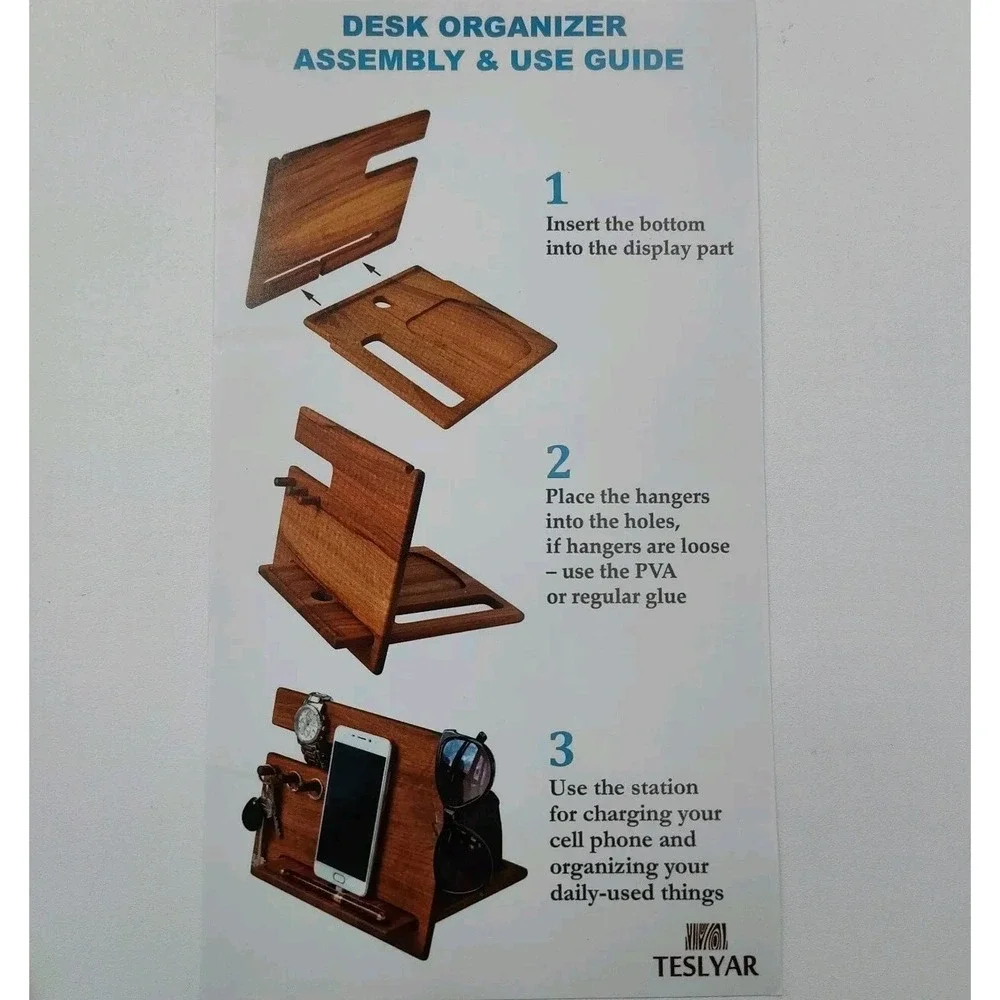 TESLYAR Wood Holder Organizer Phone Key Wallet Watch Glasses SEE B3.24AM2072